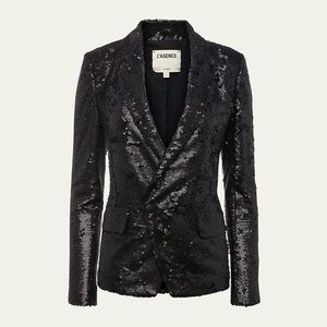 L’AGENCE Kenzie Double Breasted Sequin Blazer in Black NWT.